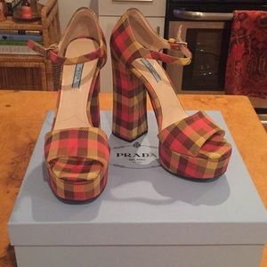 Prada Plaid Platform Sandals